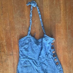 Anthropologie Elevenses Chambray Widely Jumpsuit (with belt!) - Size 6